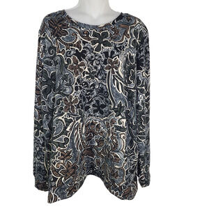 Denim & Co. Top Women's XL Printed Heavenly Jersey Long Sleeve Pullover Black